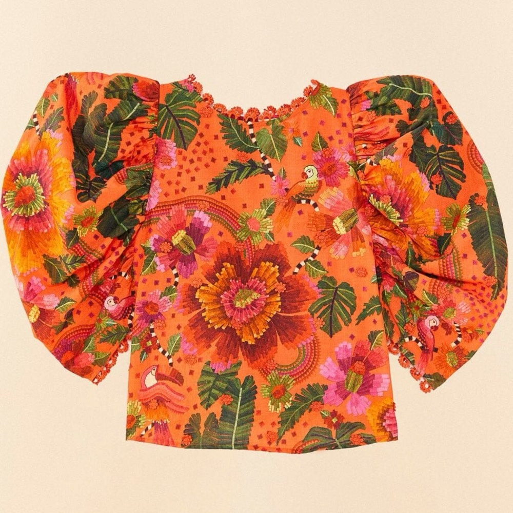 FARM Rio Women's Blouse in Orange Blooming Garden Size: XS - Picture 6 of 13